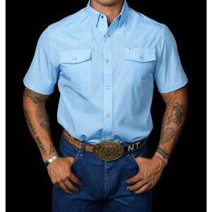 NEW FERRELL carson short sleeve snap shirt in light blue